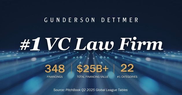 Gunderson Dettmer Ranks #1 VC Law Firm in Q2 2025 PitchBook Global League Tables